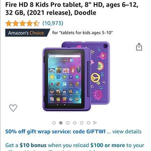 NIB Fire HD 8 Kids Pro tablet, 8" HD, ages 6–12, 32 GB, (2021 release), Doodle